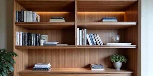 Skreddersydd bokhylle i heltre med integrert belysning